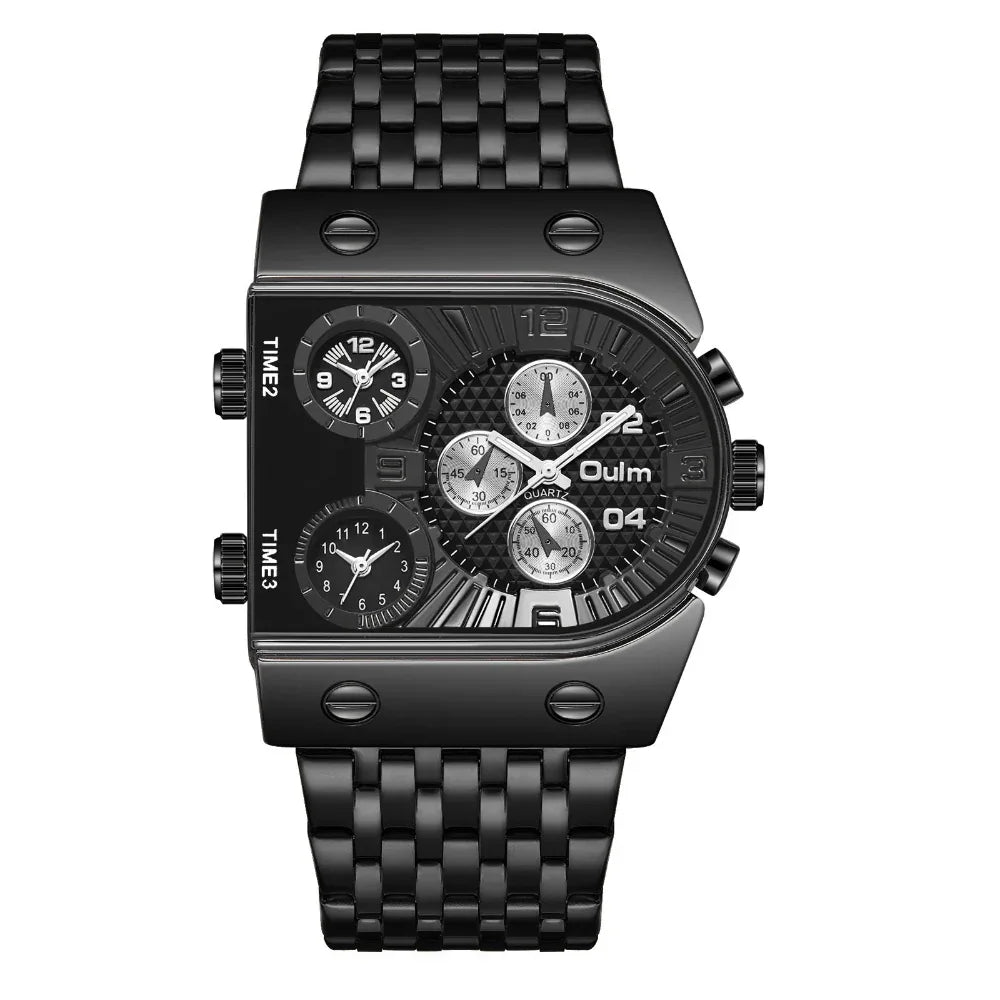 Men's Large Dial Luminous Multiple Time Zones Watch