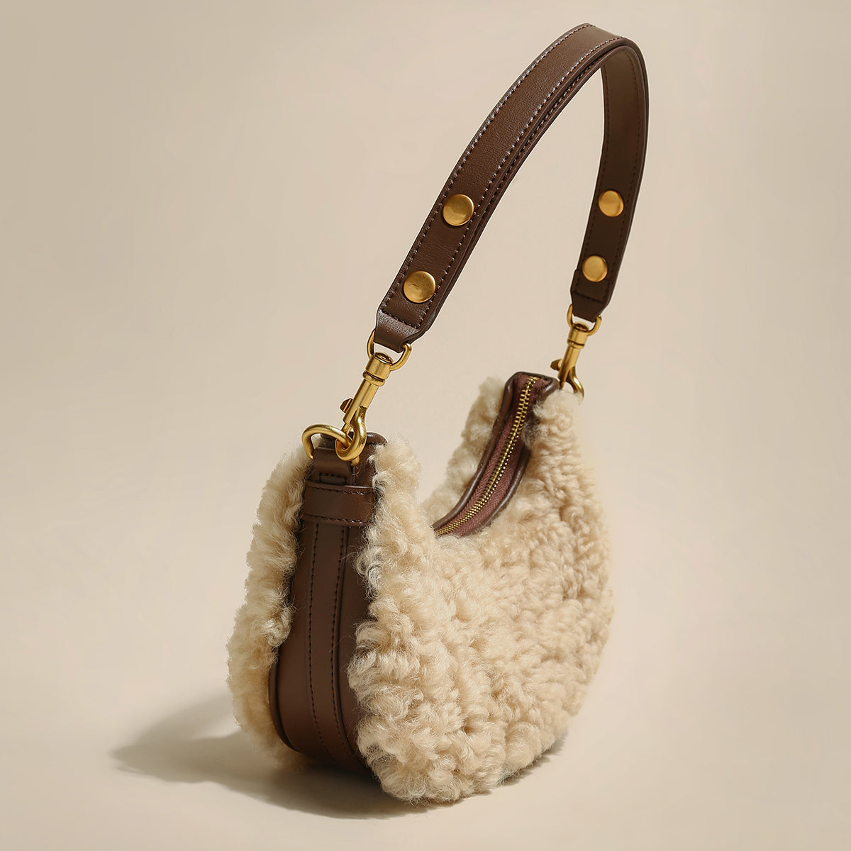 Apricot Beige Furry Mini Daily Shoulder Bag