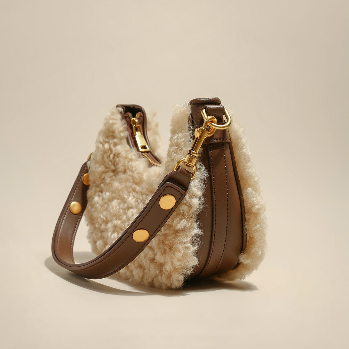 Apricot Beige Furry Mini Daily Shoulder Bag
