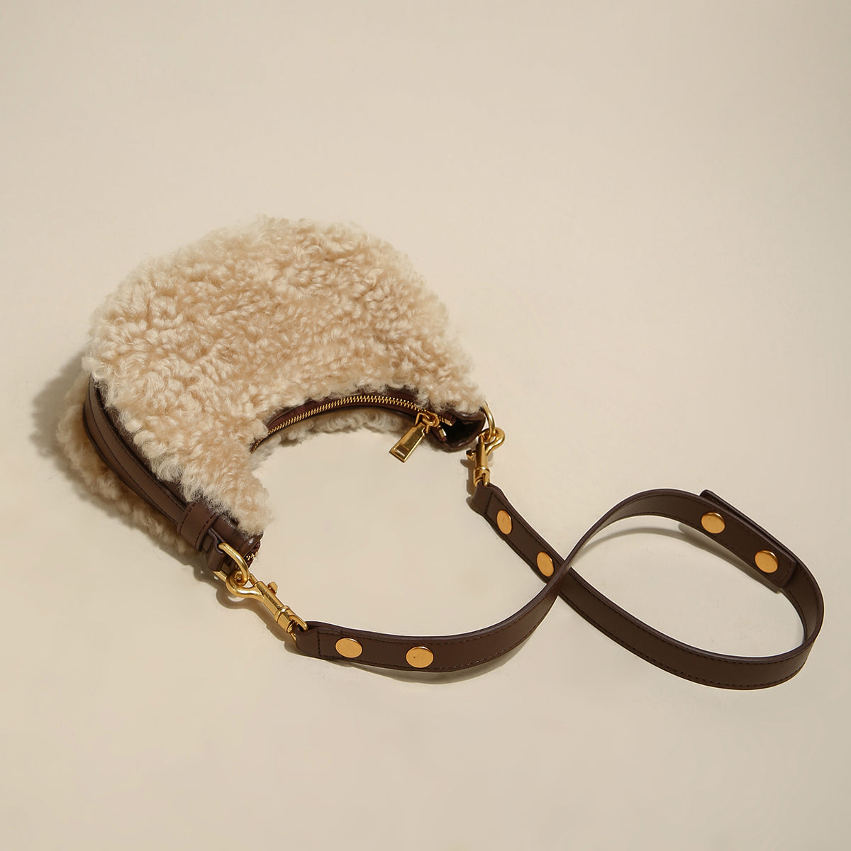 Apricot Beige Furry Mini Daily Shoulder Bag