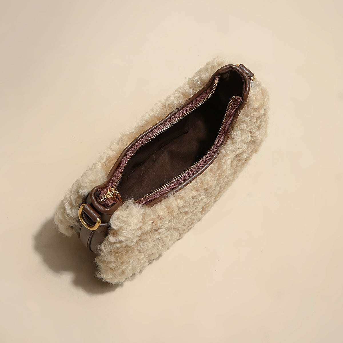 Apricot Beige Furry Mini Daily Shoulder Bag