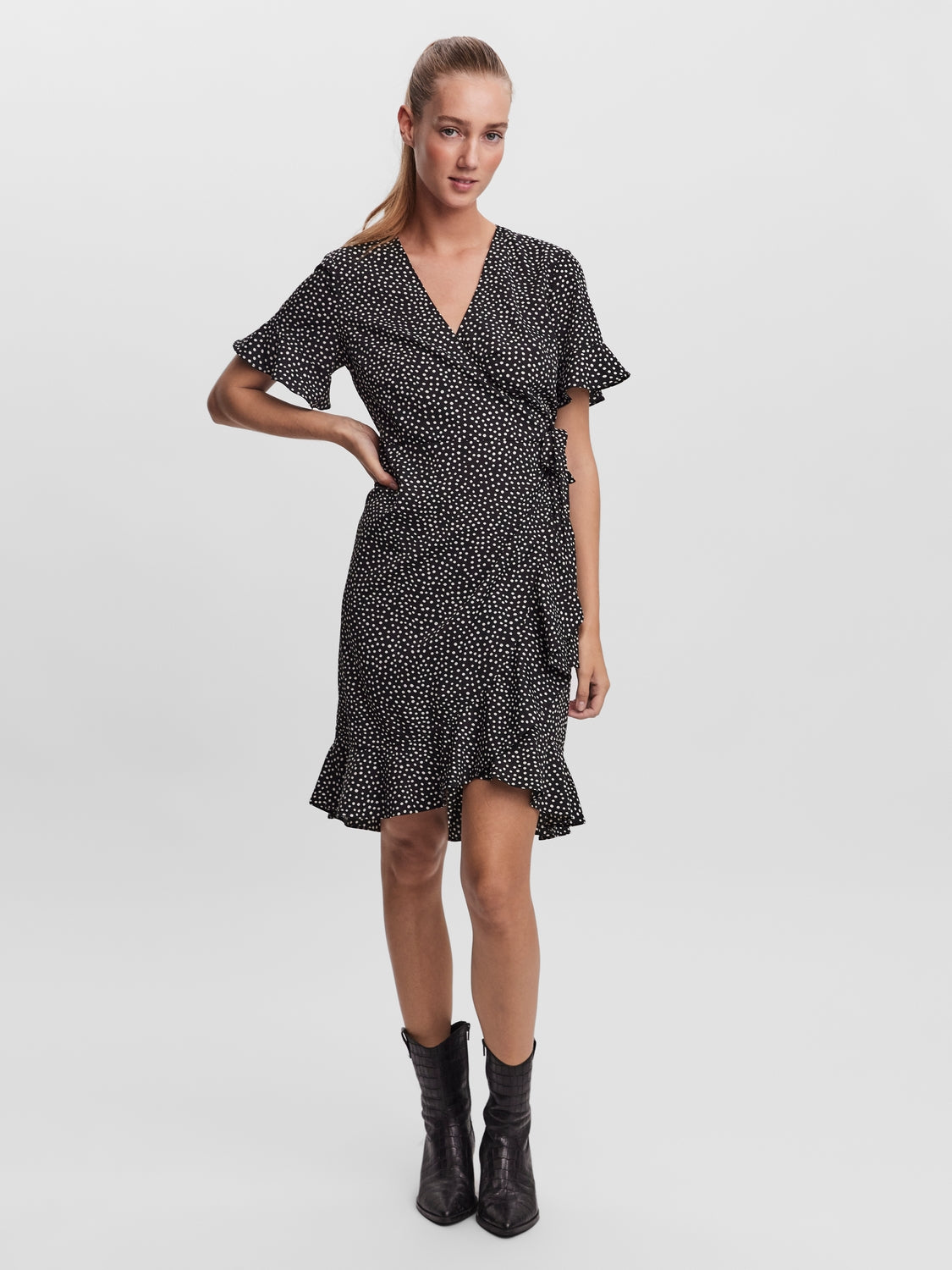 HENNA 2/4 WRAP FRILL DRESS
