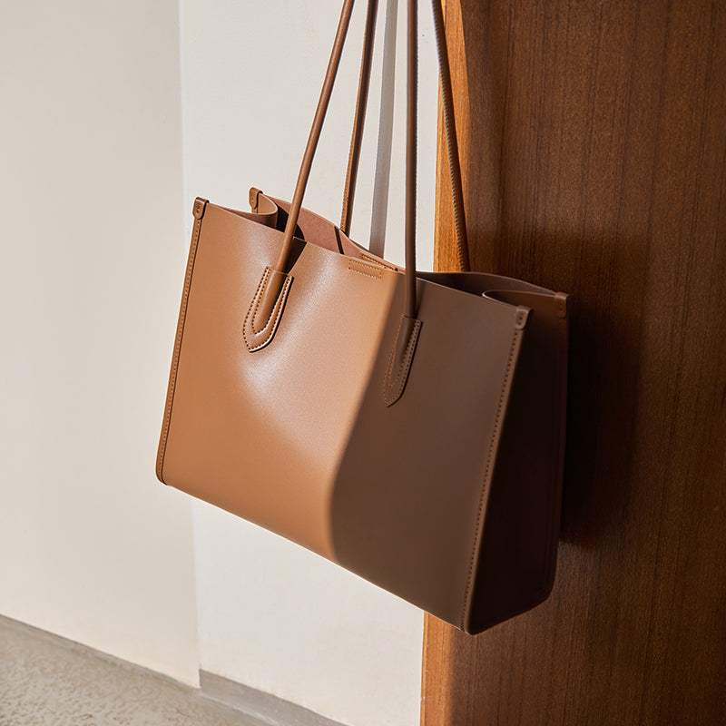 Large Capacity Leather Commuter Tote Bag