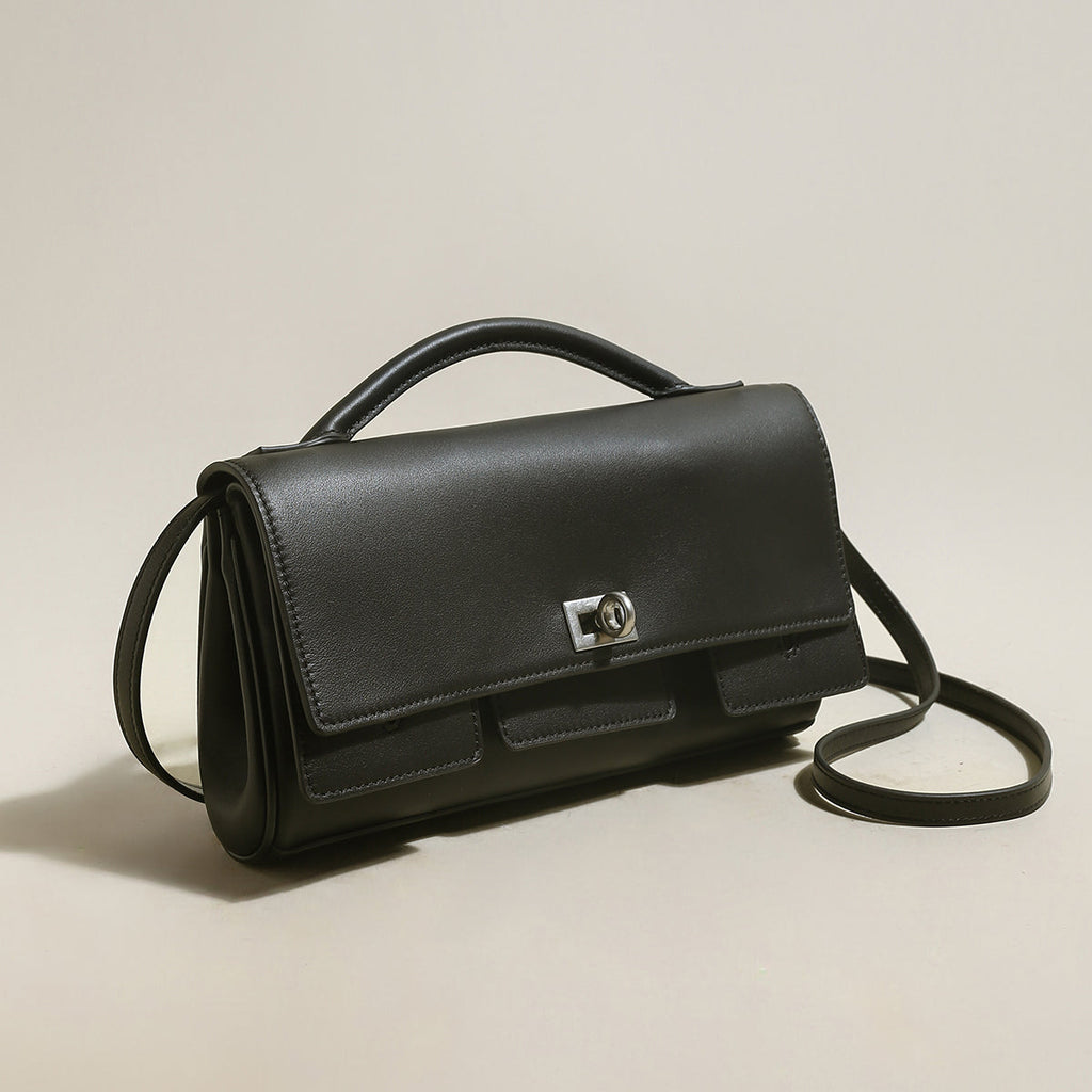 Structured Black Rectangular Satchel Clutch Bag